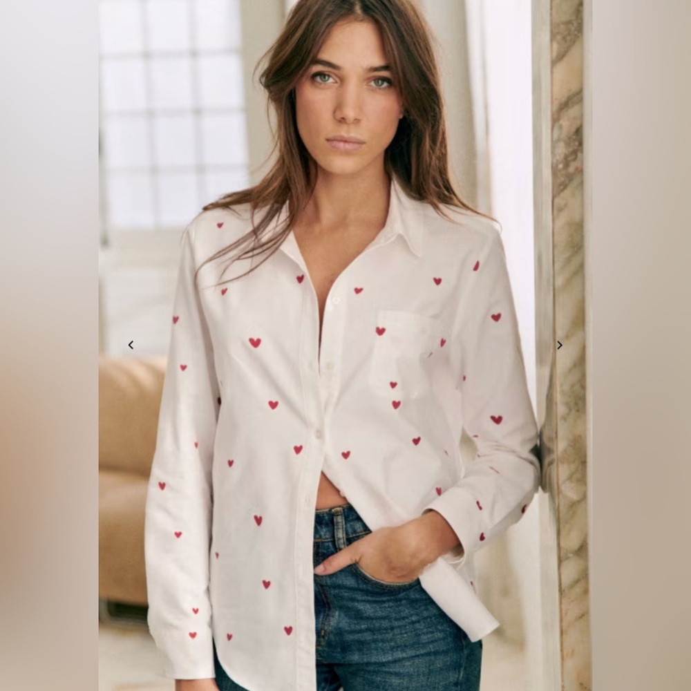 Sezane Tomboy Shirt - Red Hearts S